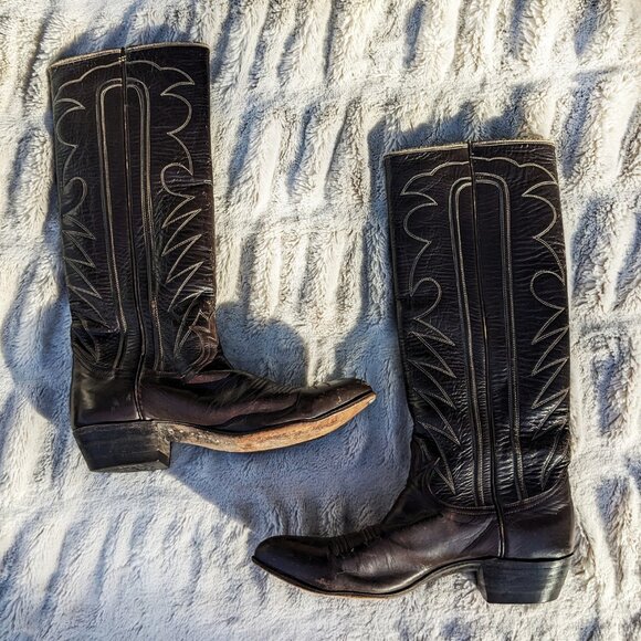 Tony Lama Shoes - VINTAGE 60s TONY LAMA Tall Gold Label Cowboy Boots, Lemon Peg Soles, Sz 6.5
